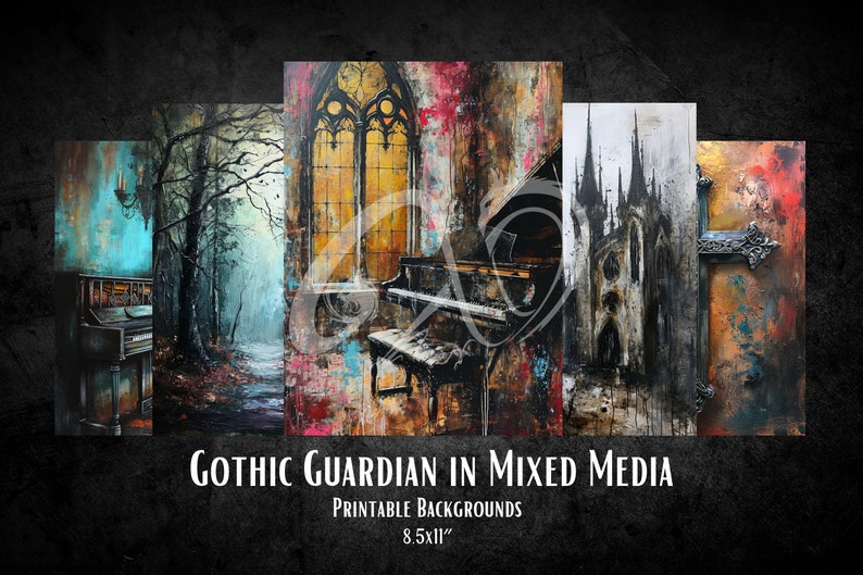 Gothic Guardian in Mixed Media, mixed media art, printable scrapbooking supplies, Gothic papers, angel wings, Junk Journal, Whimsical Paper image 8