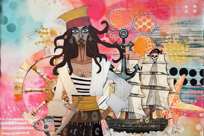 Ehi, amico Clipart stravagante, effimera, arte multimediale mista, forniture per scrapbooking stampabili, pirati, fantasia, artigianato pirata, bambola di carta PNG immagine 10