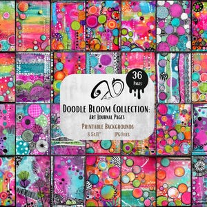Collezione Doodle Bloom, Pagine di Art Journal, Download Digitale, Junk Journal, Collezione Stampabile, Carte per Tecniche Miste, Grafica Stravagante