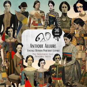 Antique Allure: Retrato de mulher vintage Clipart digital junk journal ephemera imprimível foto antiga, Fotografia de retrato antigo, Folha de colagem