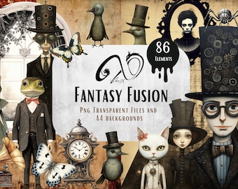 Steampunk Gothic Clipart – Fantasy Fusion Digitalt Papperspaket (Kommersiellt Bruk)