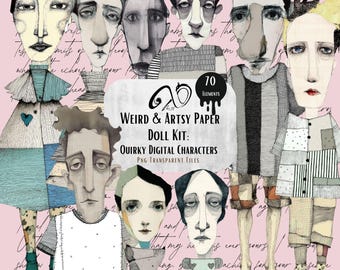 Weird and Artsy Paper Doll Kit: Quirky Digital Characters (PNG and JPG)