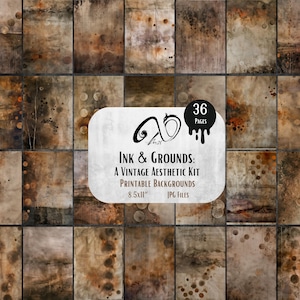 Ink & Grounds: una colección estética vintage, fondo, hojas de collage de arte de escritura imprimibles para álbumes de recortes de diarios basura, papel entintado
