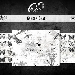 Garden Grace, Vintage Ephemera Papers sfondo carta invecchiata stampabile in difficoltà, foglio Collage rustico digitale antico texture pagine Grunge immagine 7