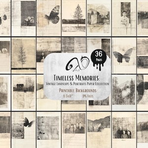 Ricordi senza tempo: carta per paesaggi e ritratti vintage, diario digitale di scarto, foto antiche stampabili, kit per scrapbooking, foglio per collage
