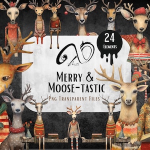 Merry & Moose-tastic, personaggi dei cervi di Natale, download digitale, diario spazzatura, PNG, JPEG, stampabile, diario di Natale, uso commerciale
