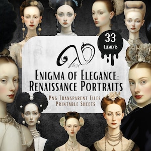 Enigma of Elegance Collection, Printable Sheets, Vintage Images, fit for Collage, Whimsical, JPG, PNG, Junk Journal, Digital Download