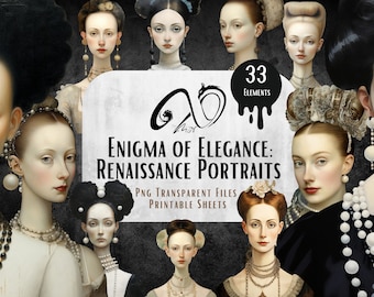 Enigma of Elegance Collection, Printable Sheets, Vintage Images, fit for Collage, Whimsical, JPG, PNG, Junk Journal, Digital Download