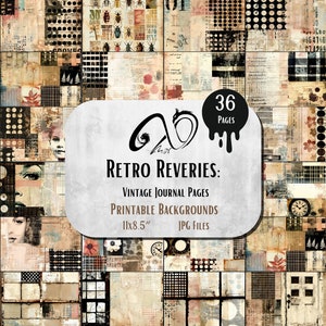 Retro Reveries: pagine di diario vintage, effimeri di diario digitale spazzatura, foto antiche stampabili, kit di album, foglio di collage ATC photography
