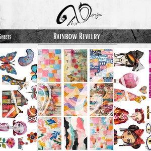 Rainbow Revelry, oggetti effimeri, arte multimediale mista, forniture per scrapbooking stampabili Whimsical Girls Whimsy Background Paper bambola PNG, Whimsy Clipart immagine 6