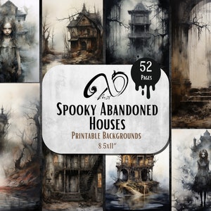 Case abbandonate spettrali, sfondi inquietanti stampabili, uso commerciale, carte di Halloween, stravaganti, horror, diario spazzatura, download digitale
