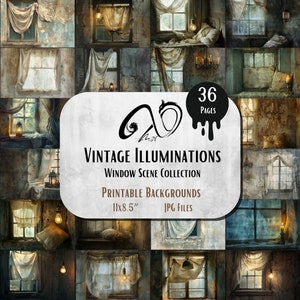 Illuminazioni d'epoca: scena di finestra, finestre vintage rovinate, sfondi stampabili, scrapbooking, sfondi digitali rustici, stravaganti
