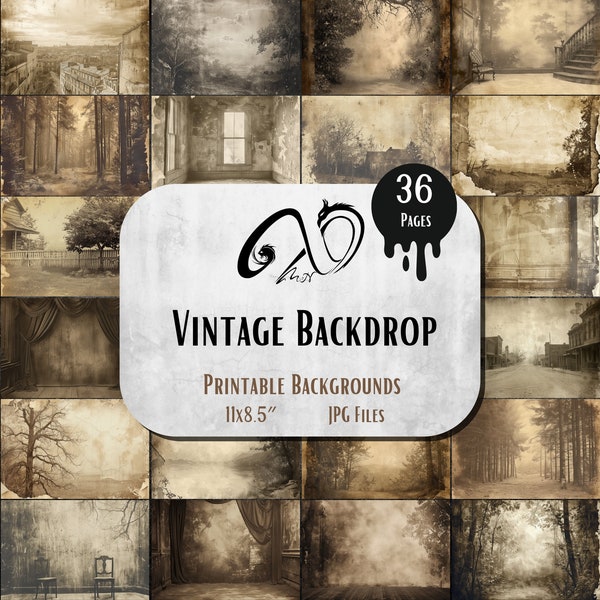 Vintage Backdrop, Vintage Distressed scene backgrounds Printable Journaling, Scrapbooking Rustic Digital Backdrops whimsical Portrait studio