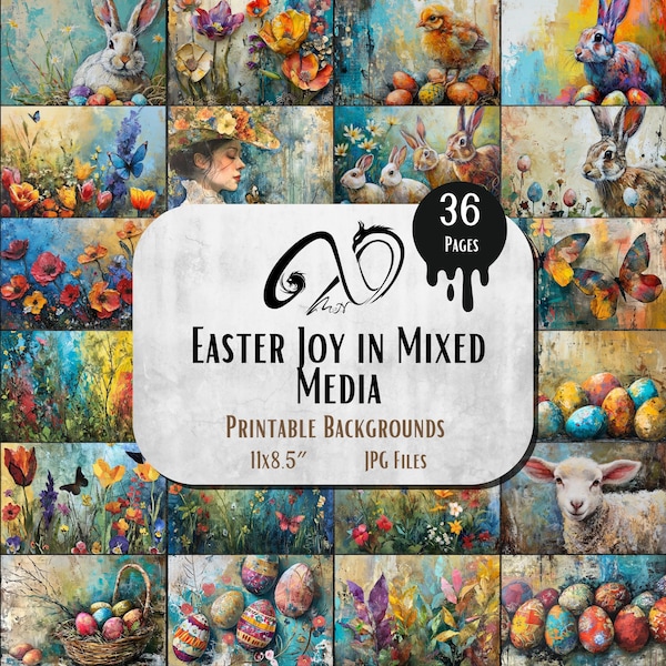 Easter Joy in Mixed Media, Digital Download, Junk Journal, Printable Sheets, Junk Journals Mixed media Collage Easter crafts, Easter bunny