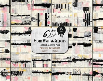 Asemic Writing Sketches, Abstract Collage Papers (Digital Download)