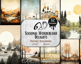 Seasonal Wonderland - carta paesaggistica per tutte le stagioni, download digitale, diario spazzatura, Jpeg, stampabile, minimale, autunno, estate, inverno, primavera