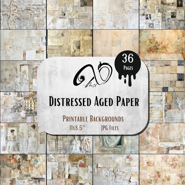 Distressed Aged Paper, Vintage Distressed backgrounds Printable Journaling Scrapbooking Rustic Digital Antique Textures Pages Vintage Grunge