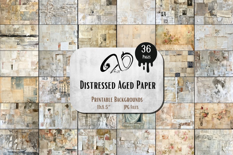 Distressed Aged Papier, Vintage Distressed Hintergründe Printable Journaling Scrapbooking Rustikale Digitale Antike Texturen Seiten Vintage Grunge Bild 1