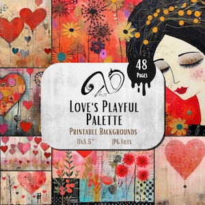 Paleta lúdica del amor, descarga digital, diario basura, hojas imprimibles, caprichoso, amor, papeles románticos, día de San Valentín, pareja, corazón