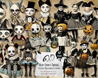 Vintage Halloween Clipart: Creepy Dolls, Collage Sheets (Digital Download)
