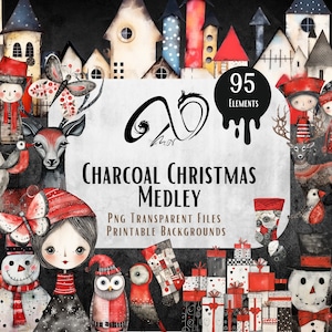 Natale al carbone - Personaggi e carte natalizie, download digitale, diario spazzatura, PNG, JPEG, stampabile, diario di Natale, uso commerciale