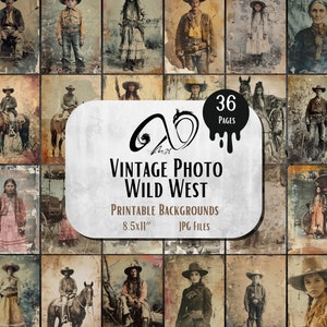 Foto d'epoca Wild West, diario digitale di spazzatura effimera, foto antiche stampabili, kit di album, foglio di collage, ritratto del selvaggio West, indiano
