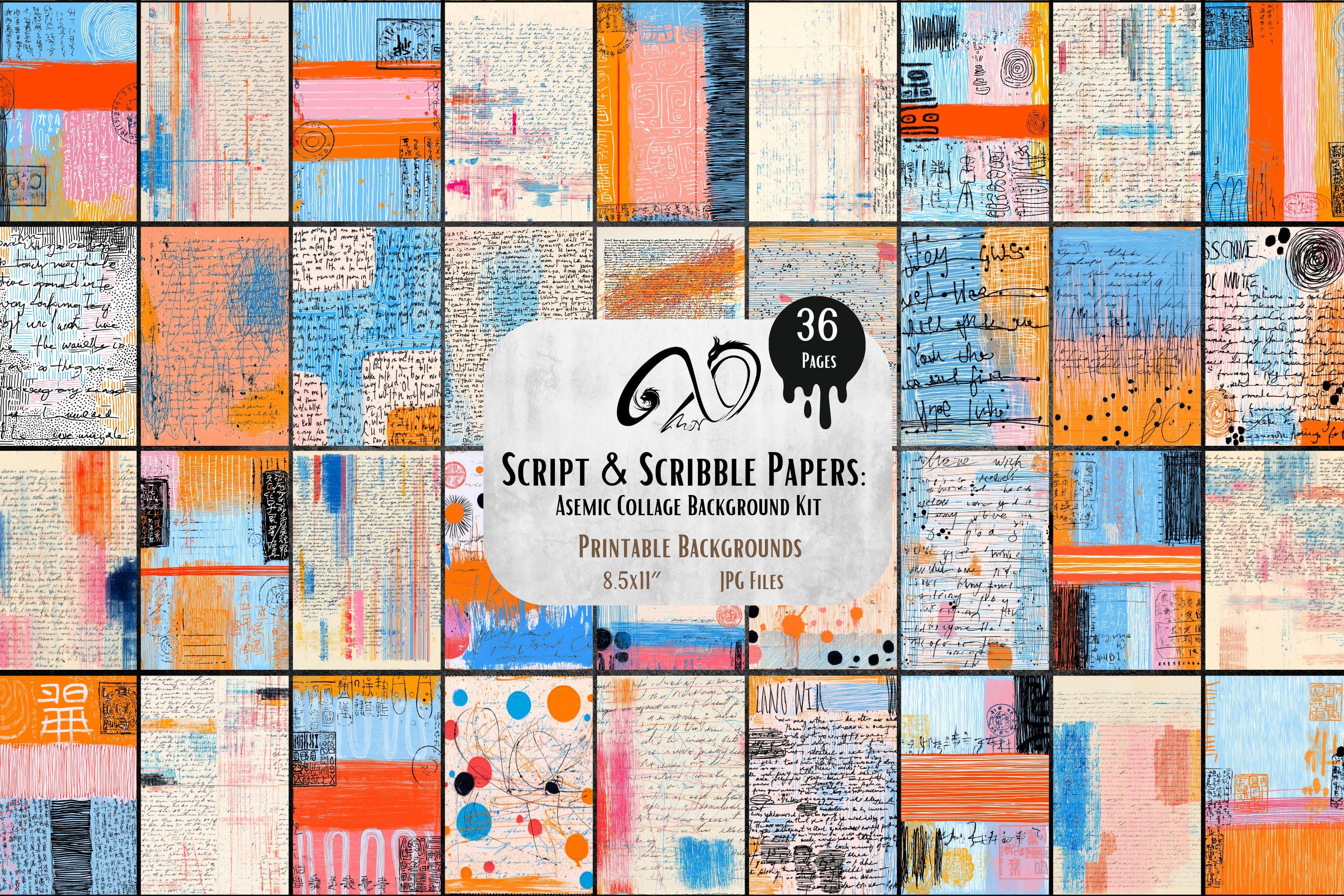 Asemic Writing Collage Papers Printable Art Backgrounds Jpg Etsy