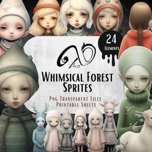 Spiritelli della foresta stravaganti - Personaggi elfi stravaganti, download digitale, diario spazzatura, Png, Jpeg, fogli stampabili, diario elfico carino e sognante
