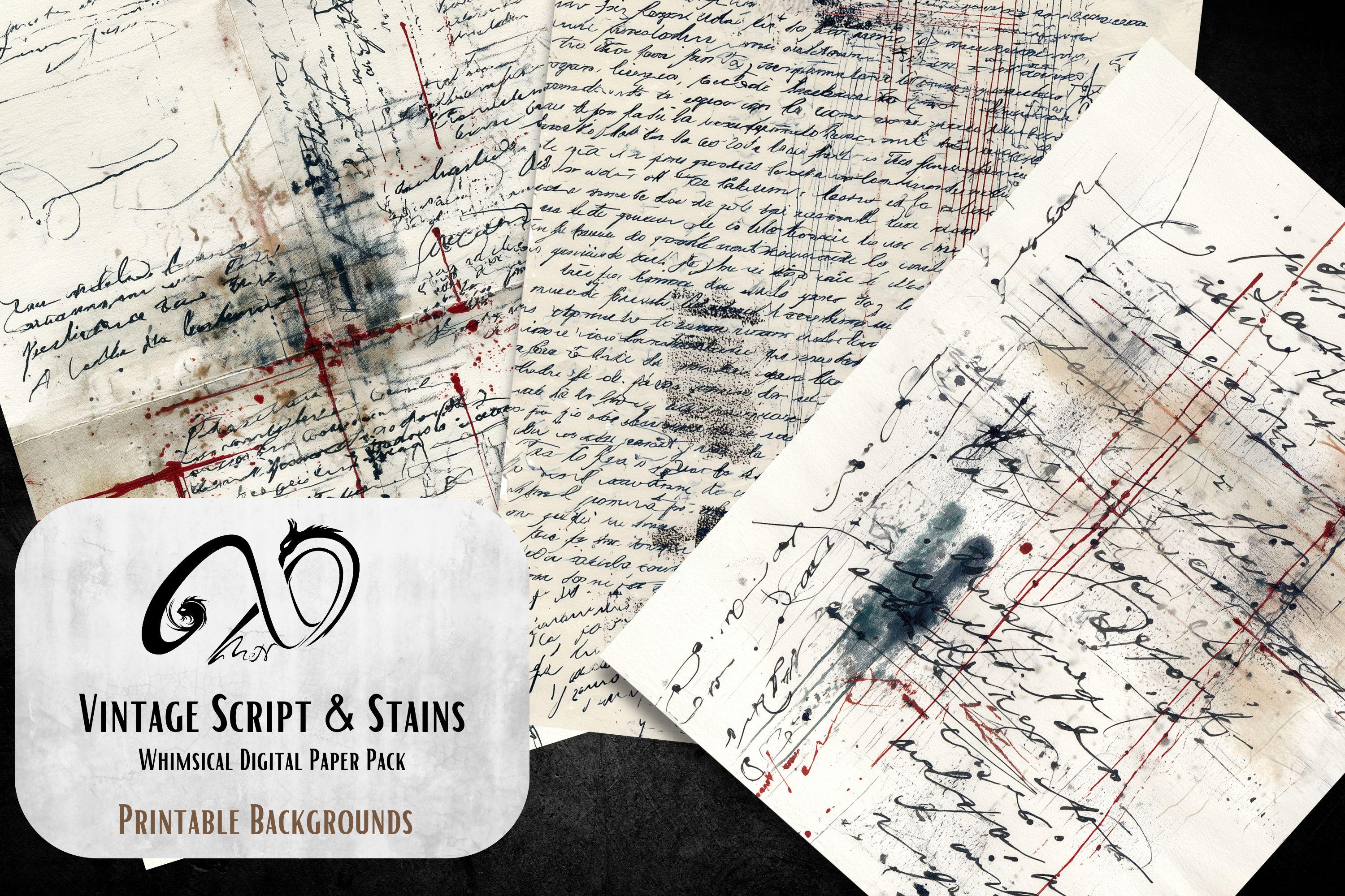Vintage Asemic Writing Paper: Script Stains Collage, Junk Journals ...