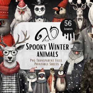 Animali spettrali invernali - Personaggi natalizi, Documenti, Download digitale, Diario spazzatura, Animale, Stampabile, Diario di Natale, Natale spettrale