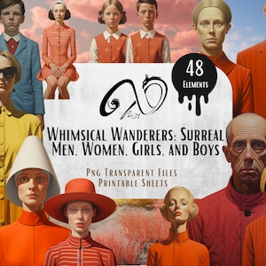 Whimsical Wanderers: Surreal Men, Women, Girls, and Boys, Printable Sheets, Clipart, Collage kit, Whimsical, Junk Journal, Digital Download