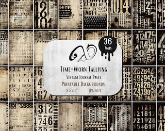 Time-Worn Tallying: Vintage Journal Pages, Junk Journal, Numbers, Steampunk, Vintage, Printable, Collage Sheet, Digital Download, Distressed