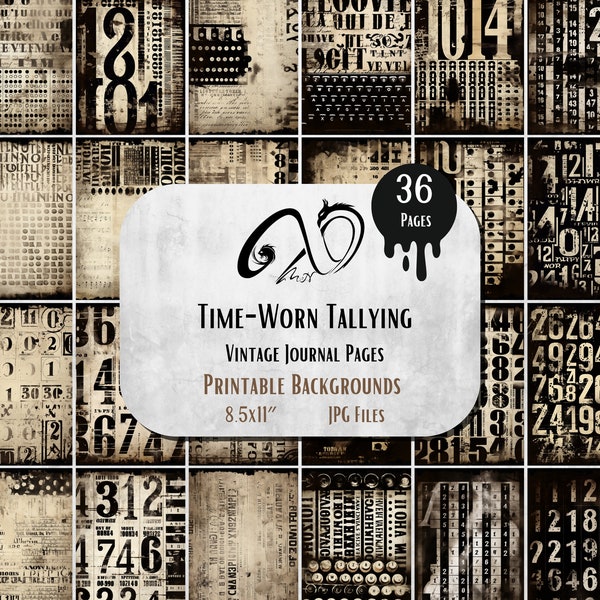 Time-Worn Tallying: Vintage Journal Pages, Junk Journal, Numbers, Steampunk, Vintage, Printable, Collage Sheet, Digital Download, Distressed