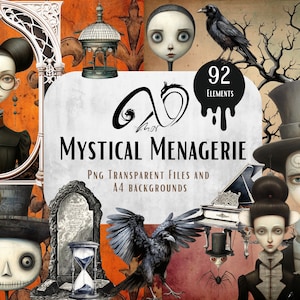Mystical Menagerie Steampunk, Gothic, Steampunk Junk Journal Bundle, 92 illustrazioni di Halloween, carta per diario vintage, kit per collage di ritagli