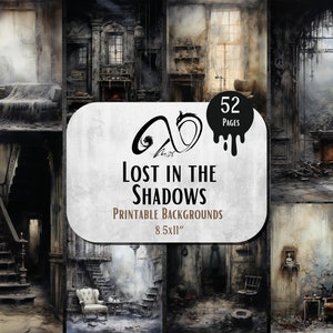 Lost in the Shadows, Printable Creepy Backgrounds, Commercial Use, Halloween Papers, Whimsical, Horror, Junk Journal, Digital Download