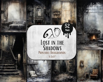 Perdido nas Sombras, Fundos Assustadores para Imprimir, Uso Comercial, Papéis de Halloween, Caprichoso, Terror, Diário de Lixo, Download Digital
