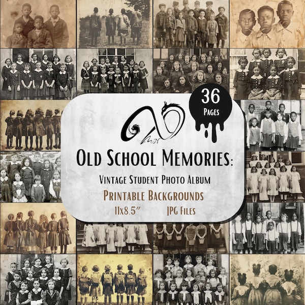 Old School Memories: Vintage Student Photo Album, digital junk journal ephemera printable photos, Vintage School Class Picture collage sheet