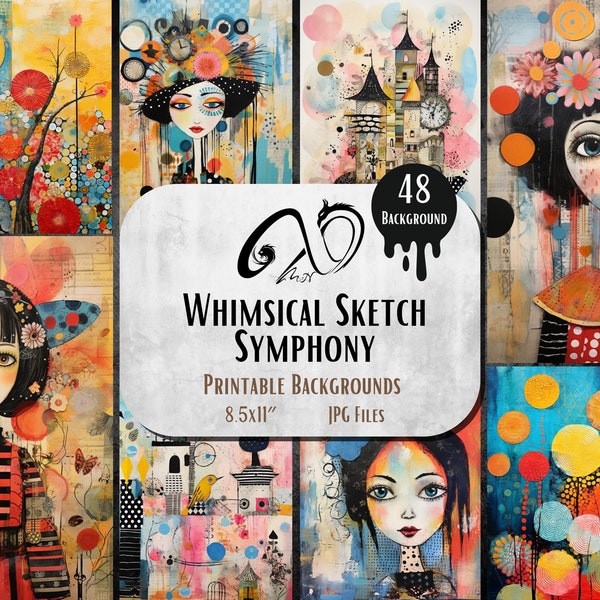 Whimsical Sketch Symphony Paper, Digital Download, Junk Journal, Printable Collection, Whimsical, Girls, Whimsical Graphic, Doodle, Abstract