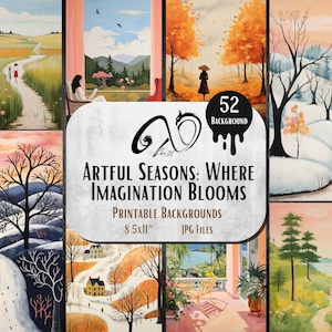 Artful Seasons: papeles con paisajes para todas las estaciones, descarga digital, diario basura, jpeg, imprimible, Navidad, otoño, verano, invierno, primavera