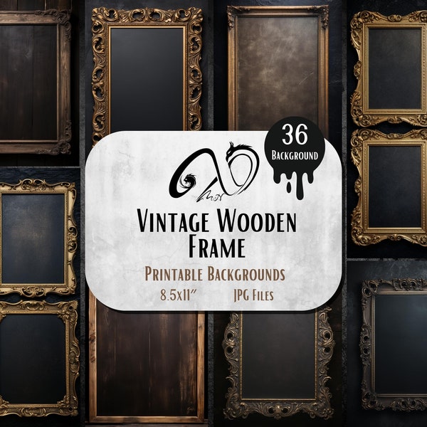 Vintage Wooden Frame, Embellishment - Journaling, Collage, Scrapbooking- Digital Collage Sheet- jpg - Printable, instant download, whimsical
