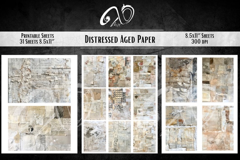 Distressed Aged Paper, Vintage Distressed backgrounds Printable Journaling Scrapbooking Rustic Digital Antique Textures Pages Vintage Grunge image 7