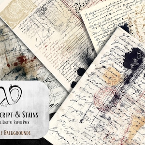 Vintage Asemic Writing Paper: Script Stains Collage, Junk Journals ...