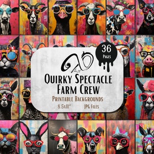 Quirky Spectacle Farm Crew- Personaggi stravaganti di animali da fattoria, tecniche miste, forniture per scrapbooking stampabili, Junk Journal, stampabili, stravaganti