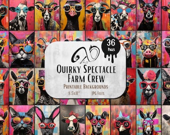 Spectacle original Farm Crew - personnages d'animaux de la ferme fantaisistes, techniques mixtes, fournitures de scrapbooking imprimables, Junk Journal, imprimable, fantaisiste