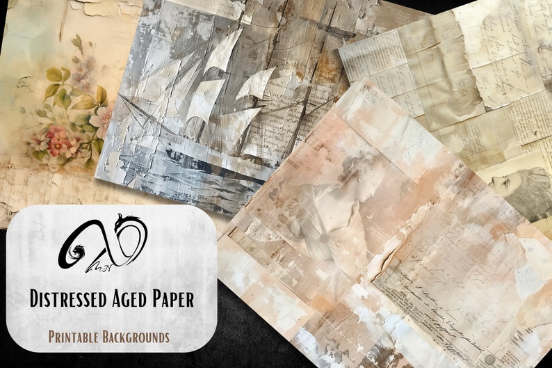 Distressed Aged Paper, Vintage Distressed backgrounds Printable Journaling Scrapbooking Rustic Digital Antique Textures Pages Vintage Grunge image 6