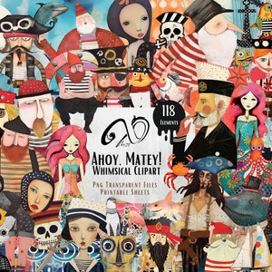 Ahoy, Matey! Clipart stravagante, materiale effimero, arte multimediale, forniture per scrapbooking stampabili, pirati, stravaganza, artigianato pirata, bambola di carta PNG