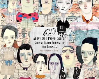 Artsy Odd Paper Dolls: Surreal Figures Clipart for Junk Journals (PNG/JPG)