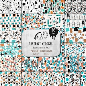 Abstract Strokes: Bold & Artistic Pages, Papers background Printable Mixed media Art Collage sheet paper, junk journal scrapbook Inked paper
