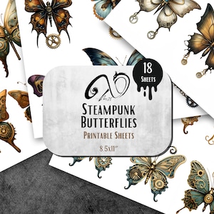 Mixed Media Steampunk Schmetterlinge, Schmetterling Journal Seiten, Grunge/Painterly Schmetterling, 18 Jpeg Schmetterlinge Printable Sheets