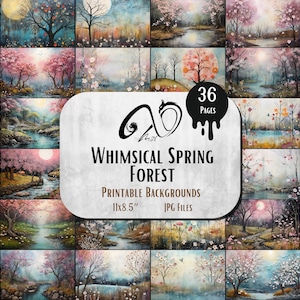 Whimsical Spring Forest Mixed Media, Download digitale, Fogli stampabili, Junk Journals Foglio collage primaverile Lavoretti pasquali Pasqua, 4 misure